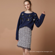 Fancy yarn women sweater dress knit fringes tweed skirt women's skirts ladies black sweater
